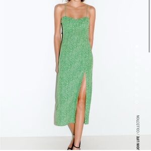 Zara Green Cheetah Print Midi Dress size M